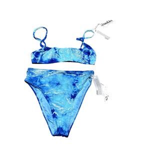 Frankie's Bikinis XS Liam Top Small Jared Bottom NWT Set Blue Crushed Velvet